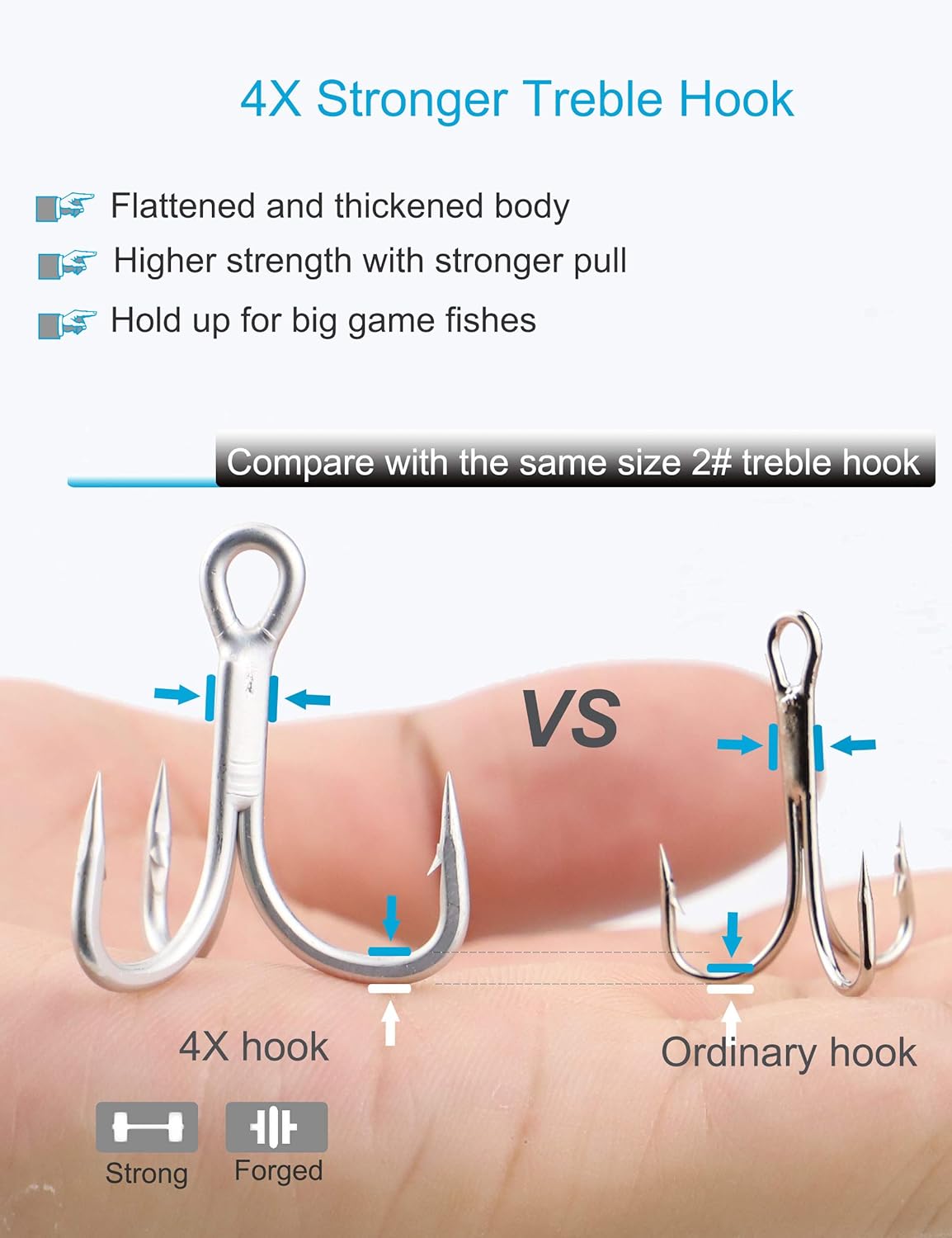 10PCS 4X Strong Large-Size Treble Fishing Hooks
