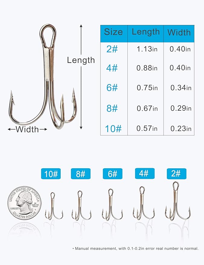 120PCS Assorted Treble Fishing Hooks