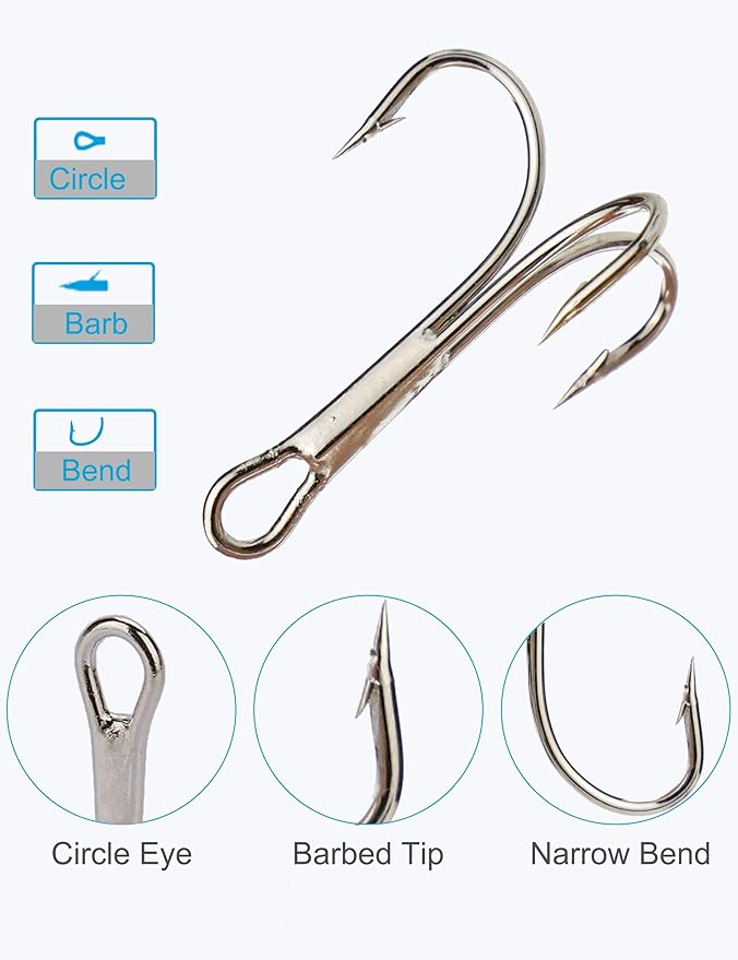 120PCS Assorted Treble Fishing Hooks
