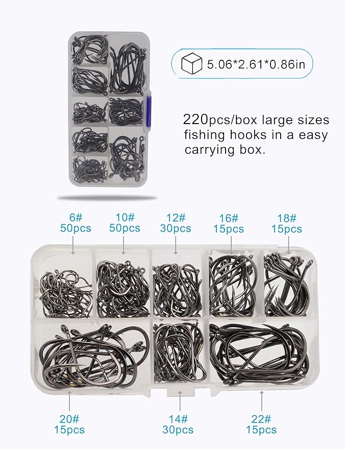 220PCS Assorted Large-Size Fishing Hooks