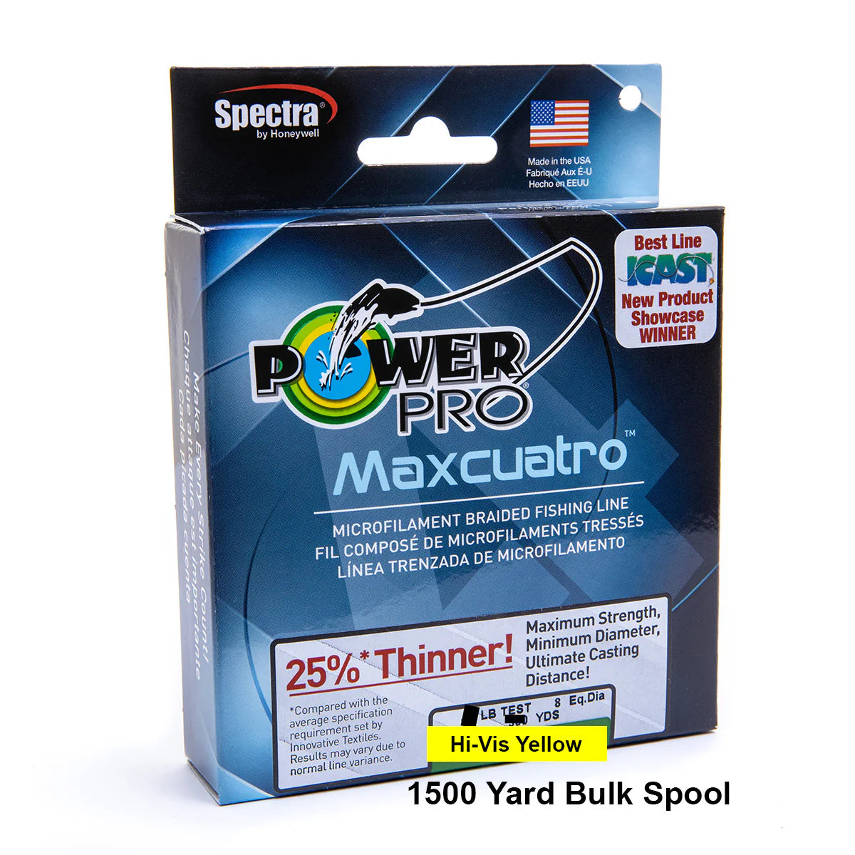 Power Pro Maxcuatro Spectra Hi-Vis Yellow Braided Line 1500 yard Bulk Spool
